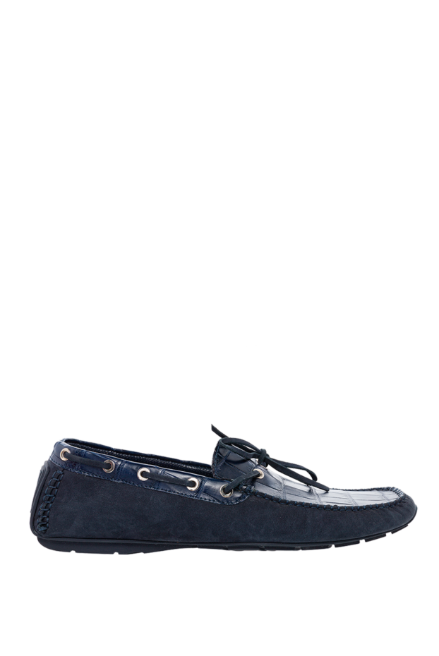 Cesare di Napoli man moccasins for men made of nubuck and alligator skin blue buy with prices and photos 154718 - photo 1