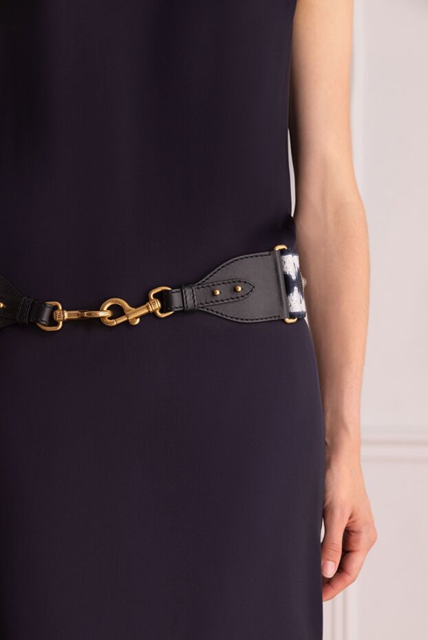 Dior women's blue belt with original pattern and hook and loop fastener 154802 - photo 3