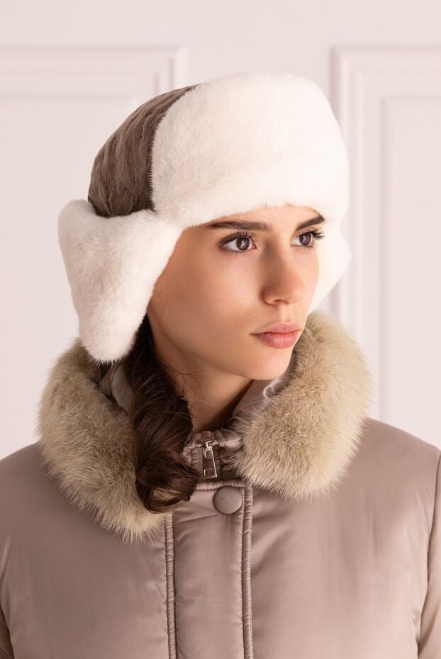 FG Furs women's fur earflap hat brown and white 154867 - photo 2