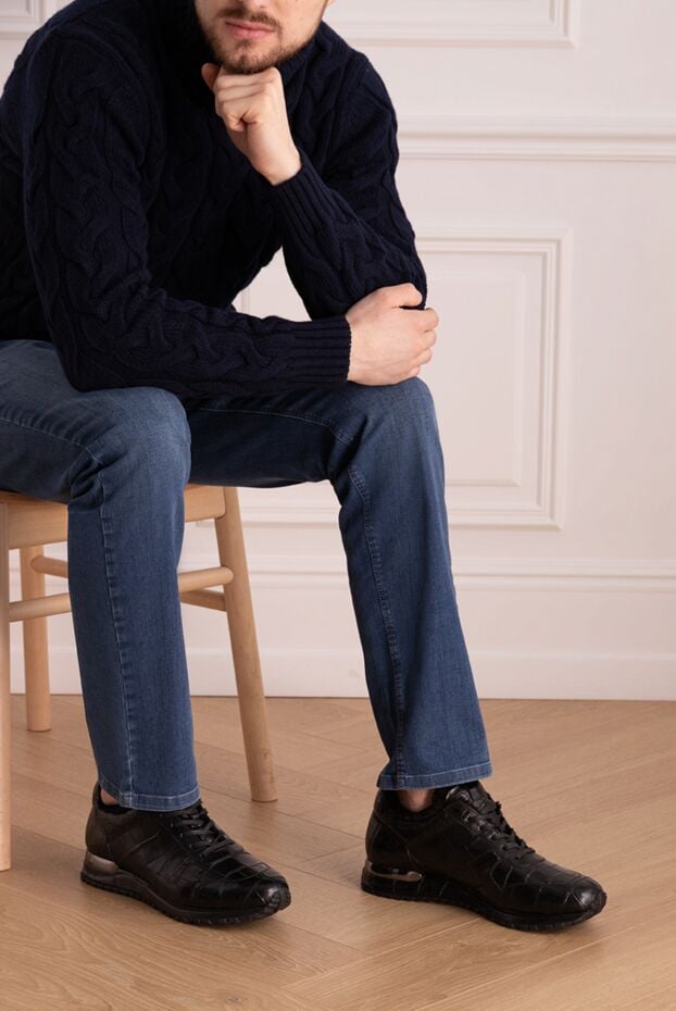 Cesare di Napoli black sneakers made of genuine crocodile leather with insulated trim 154919 - photo 3