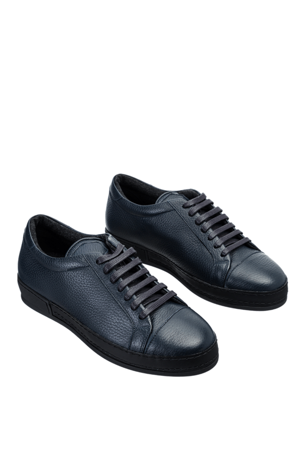 Cesare di Napoli blue grained leather sneakers with a minimalist design 155005 - photo 3