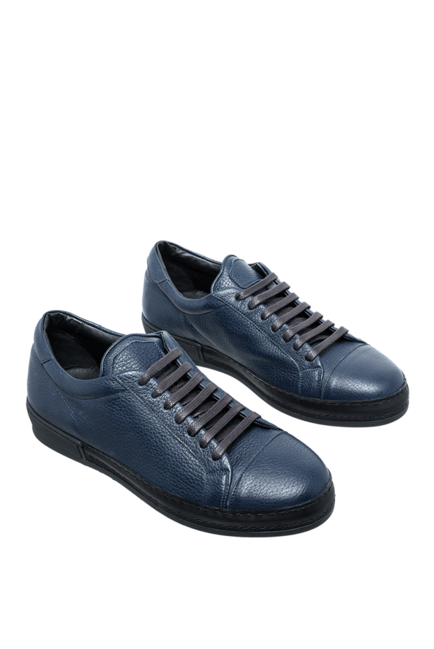 Cesare di Napoli dark blue grain leather sneakers with black sole 155006 - photo 3