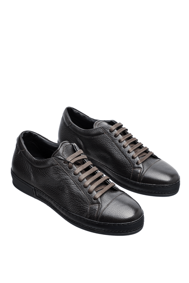 Cesare di Napoli dark brown grain leather sneakers with black sole 155007 - photo 3