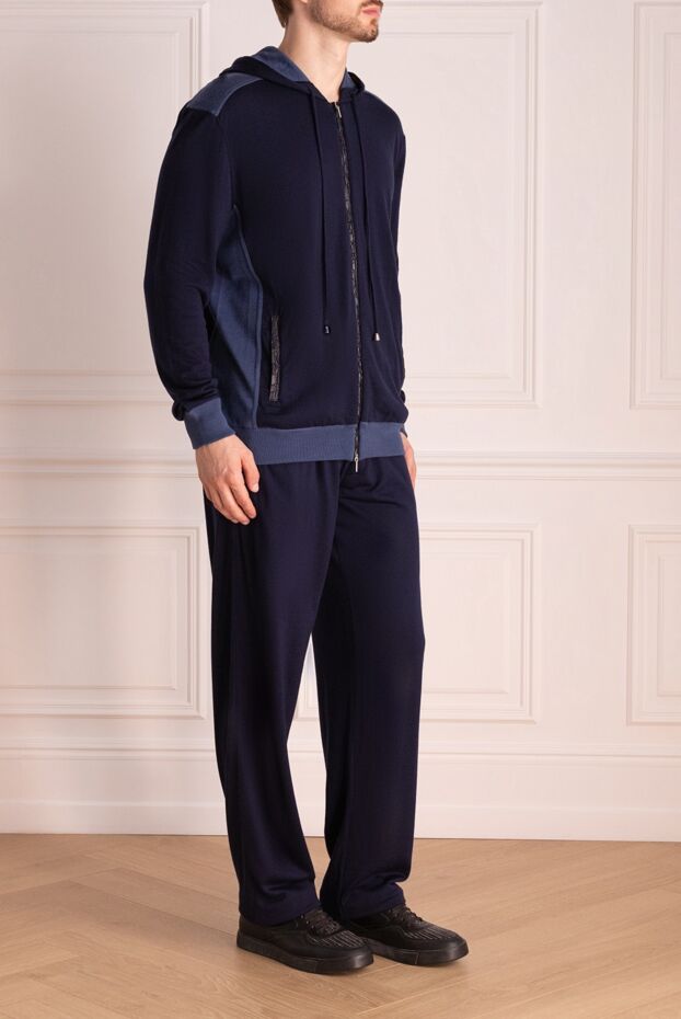 Cesare di Napoli mens dark blue tracksuit with hood and contrast inserts 155018 - photo 3