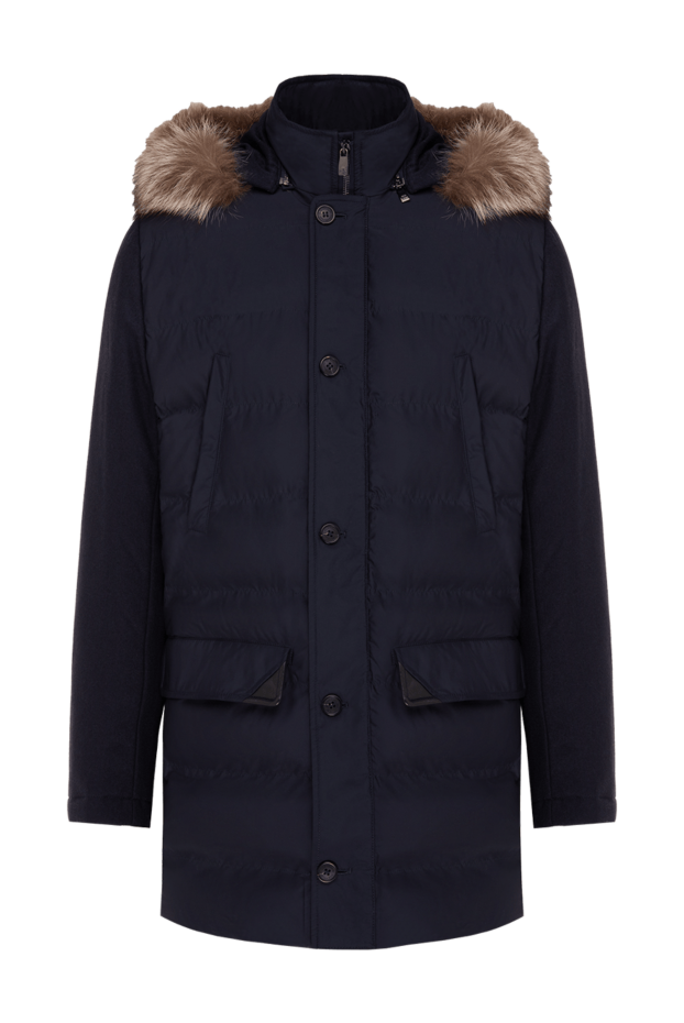 Corneliani man men's down jacket made of wool, polyester and genuine leather blue buy with prices and photos 155047 - photo 1