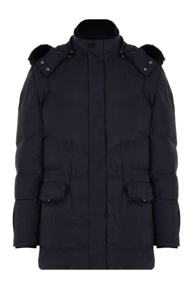 Corneliani man men's down jacket made of wool, polyester and genuine leather blue buy with prices and photos 155048 - photo 1