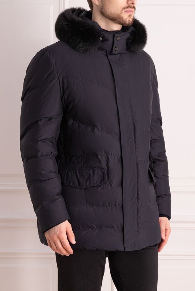 Corneliani men's blue down jacket with a fur-trimmed hood 155048 - photo 3