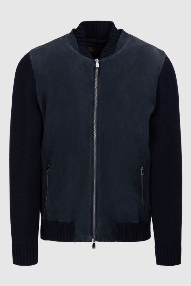 Corneliani man men's cardigan made of wool and suede blue buy with prices and photos 155059 - photo 1