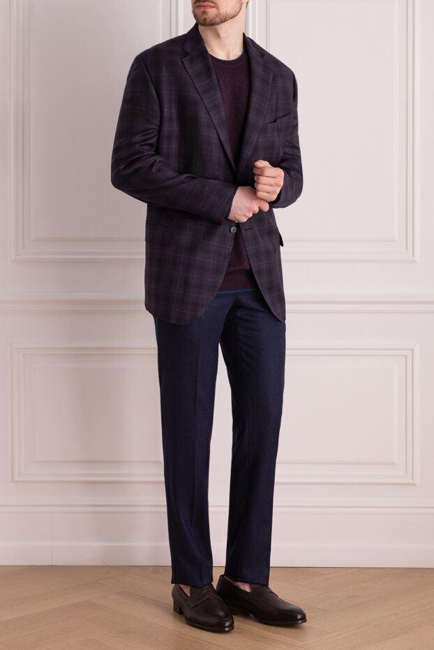 Purple wool jacket in dark check - photo 2