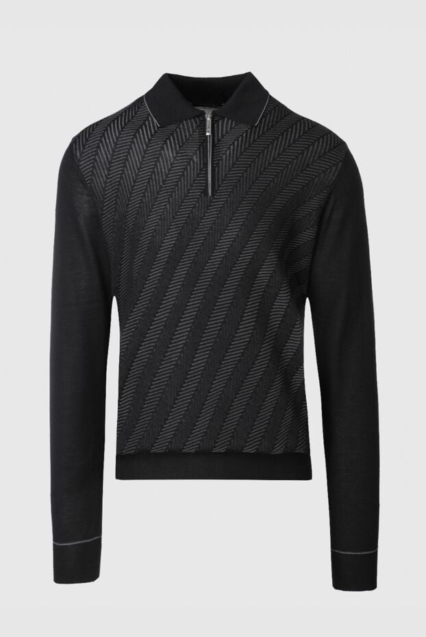 Stefano Ricci men's black zip-up polo shirt with diagonal textured knit 155166 - photo 1
