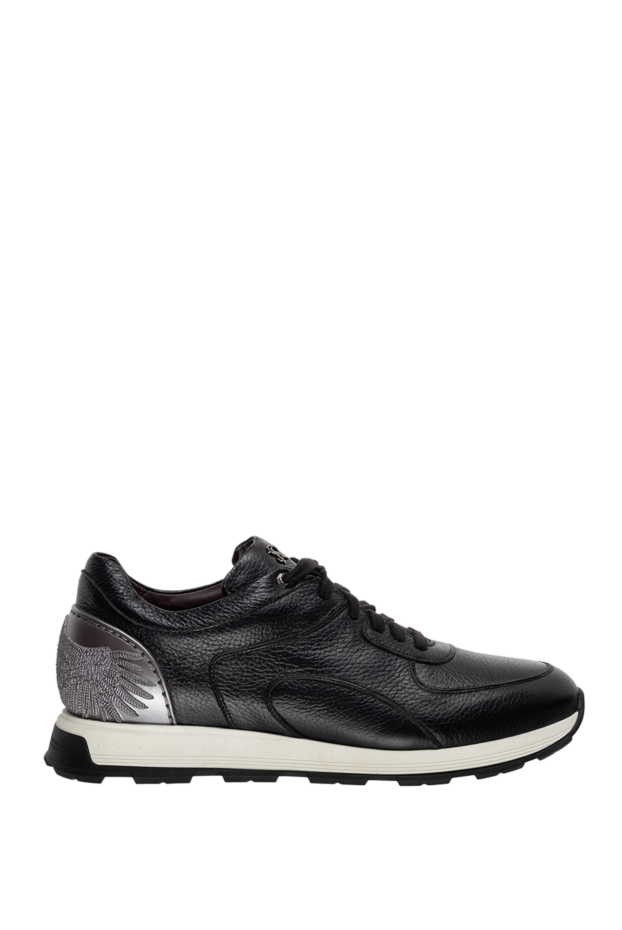 Black genuine leather sneakers with embossed heel. - photo 1