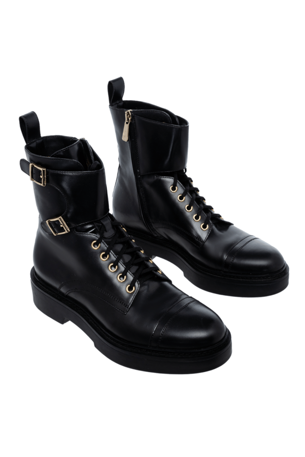 Santoni ботинки женские черные кожаные с ремешками и золотыми пряжками 155242 - фото 3