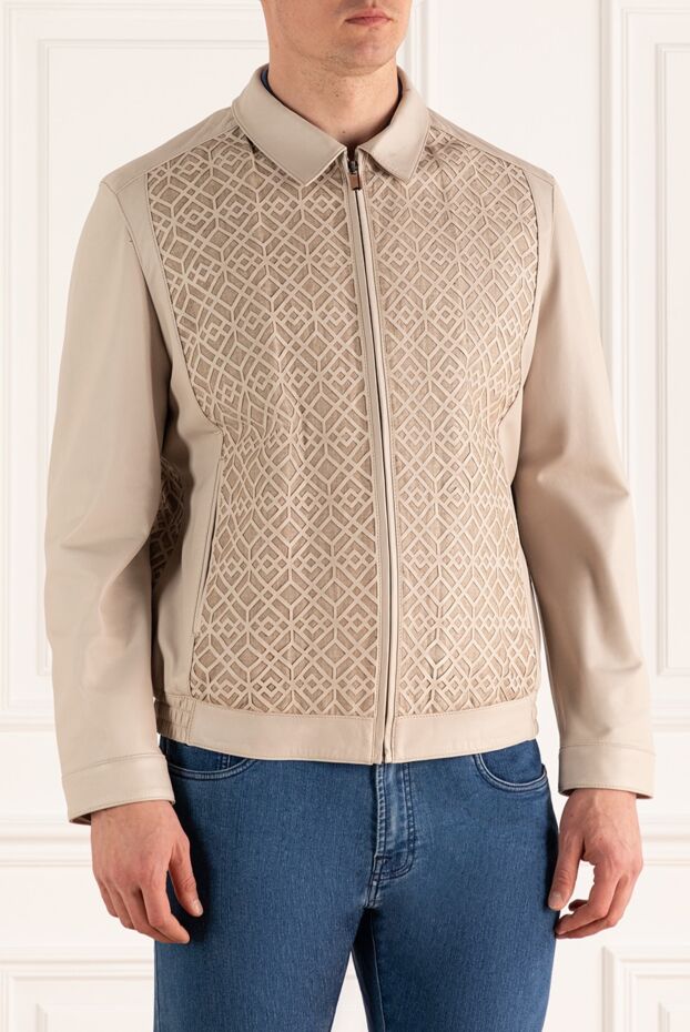Torras mens beige leather jacket decorated with a textured pattern 155277 - photo 3