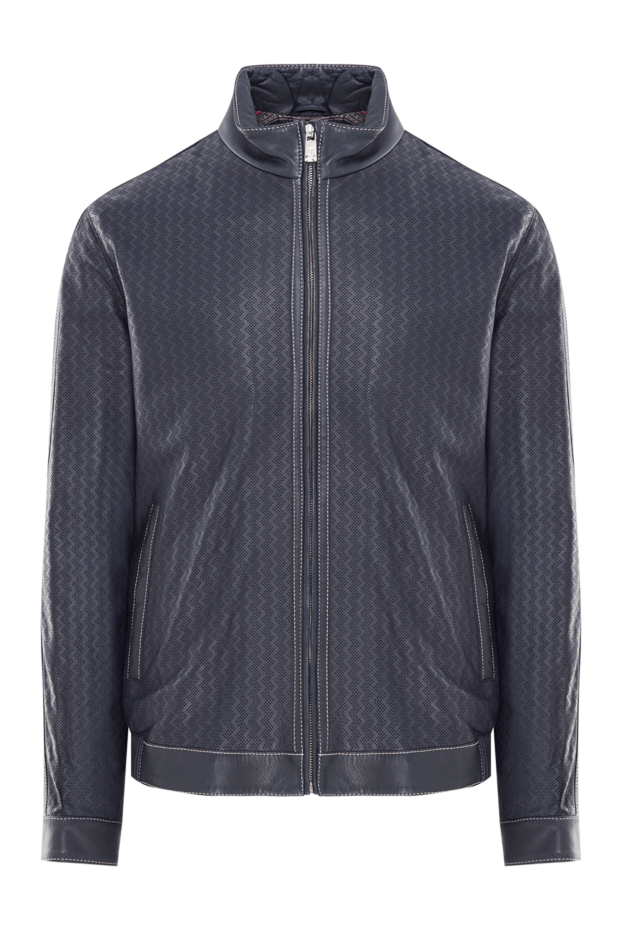 Torras mens blue leather jacket with patterned perforation 155299 - photo 1
