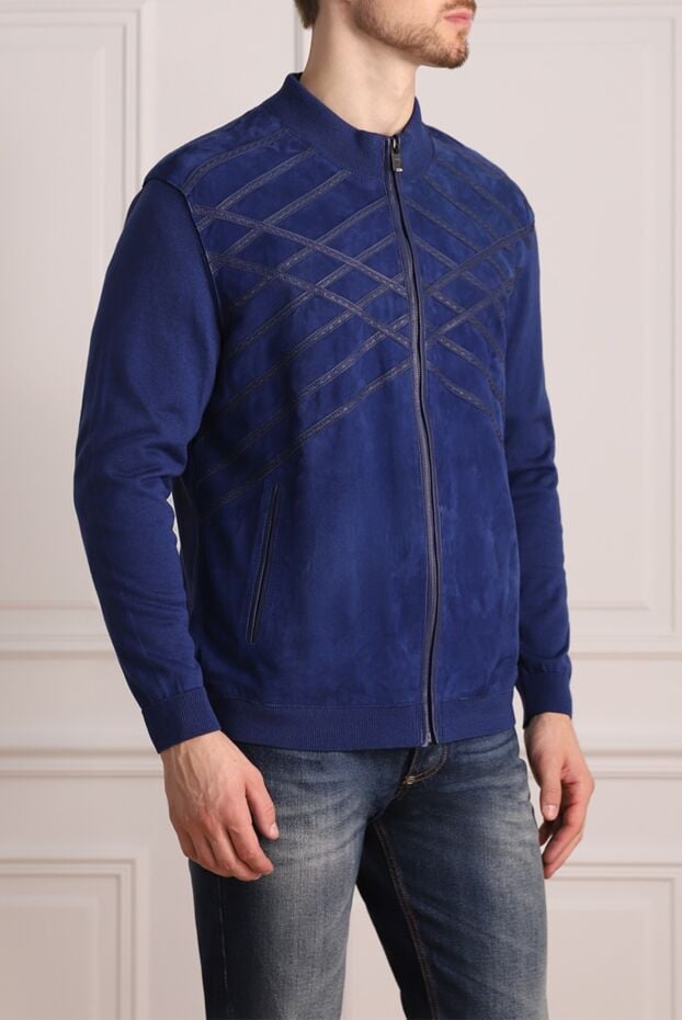 Torras blue suede and cotton cardigan for men 155305 - photo 3
