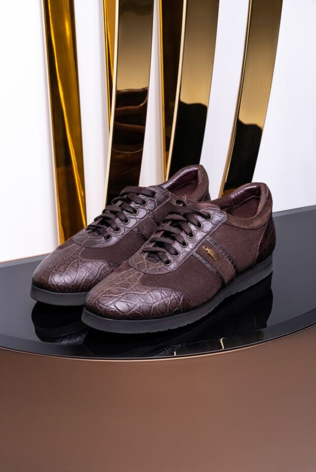 Zilli brown men's suede and crocodile leather sneakers 155348 - photo 2