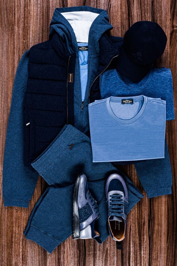 Basic melange T-shirt with a round neck and a muted blue tone - photo 2
