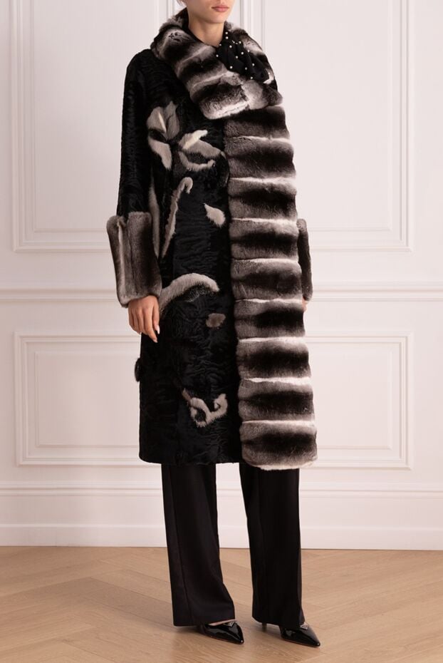 Fabio Gavazzi black women's fur coat made of swakara and chinchilla fur 155403 - photo 3