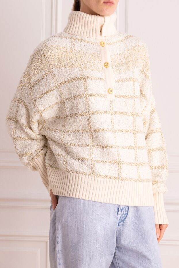 Max&Moi white womens jumper with a checkered pattern and buttons 155438 - photo 3
