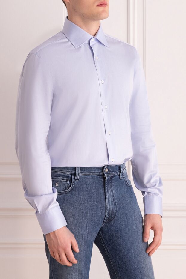 Barba Napoli men's blue classic fitted shirt, plain 155584 - photo 3