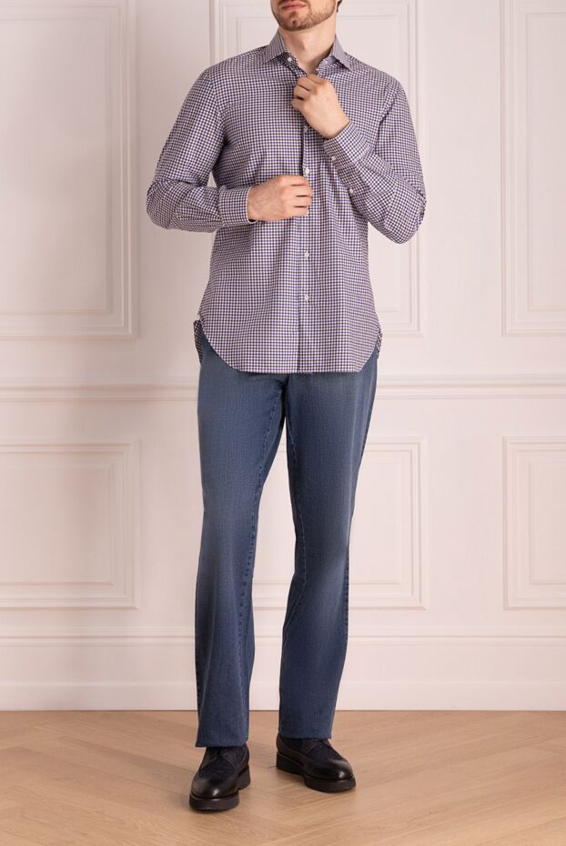 Barba Napoli men's checkered cotton shirt in red and blue tones 155587 - photo 3