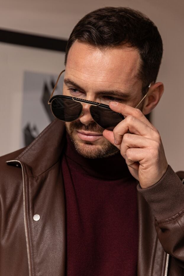 Glasses in a metal frame with a decorative top cover - photo 2