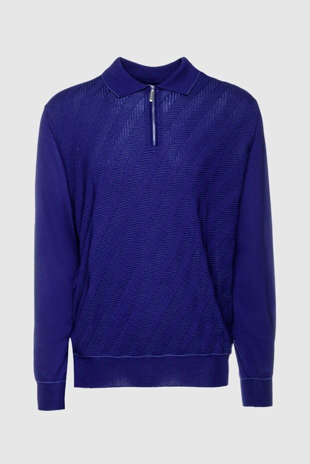 Stefano Ricci blue long sleeve polo shirt with chevron pattern in silk and cashmere 155774 - photo 1