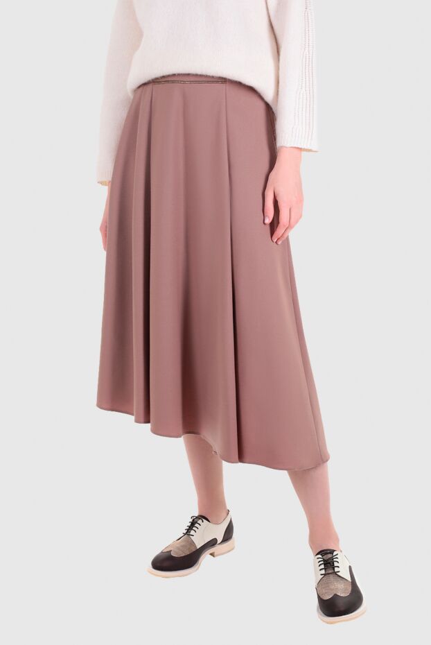 Panicale fine wool skirt with pleats at the waist and a soft flared cut, brown 155795 - photo 3