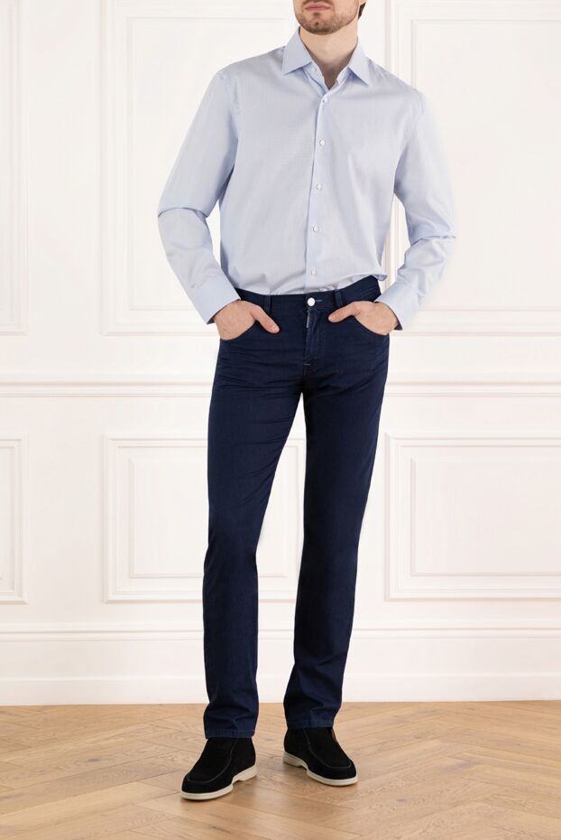 Barba Napoli men's shirt blue cotton textured for casual style 155826 - photo 3