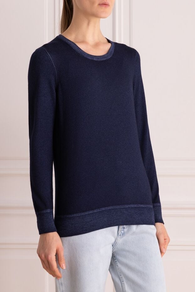 Gran Sasso blue womens cashmere jumper with contrasting cuffs 155843 - photo 3