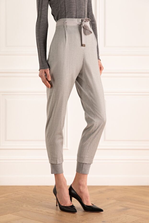 Peserico women's gray pants with a bow belt 155914 - photo 3
