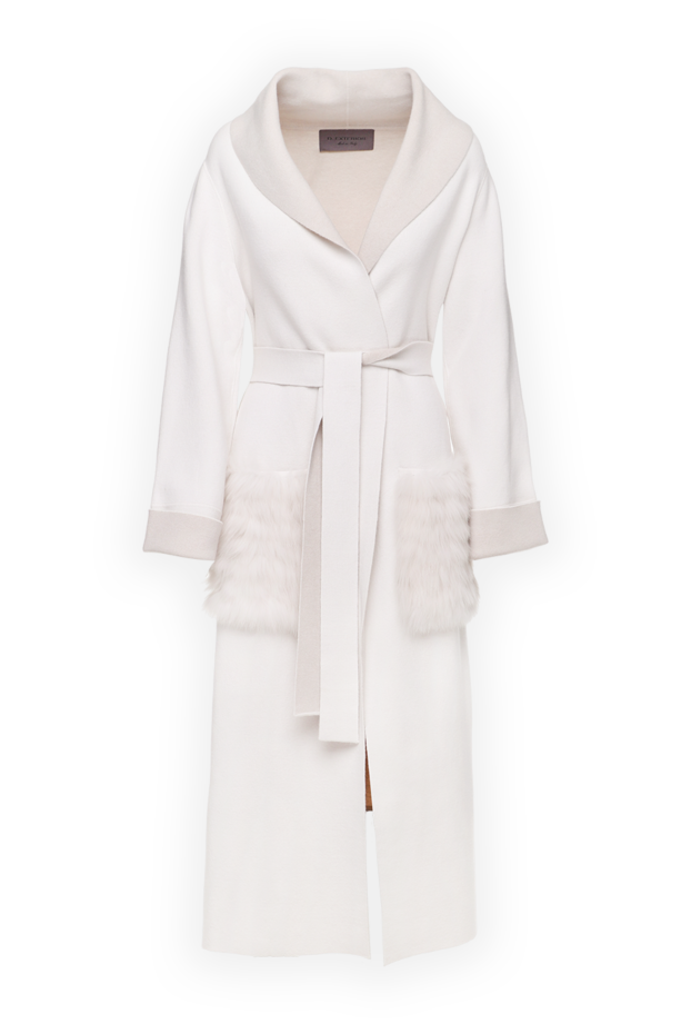 D.Exterior women's white floor-length coat with fur inserts on pockets 155961 - photo 1
