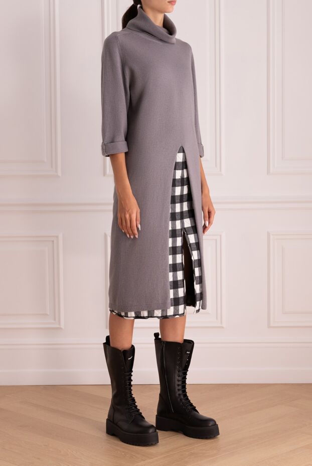 Panicale soft jersey dress in grey with a high collar and a slit in the front 155968 - photo 3