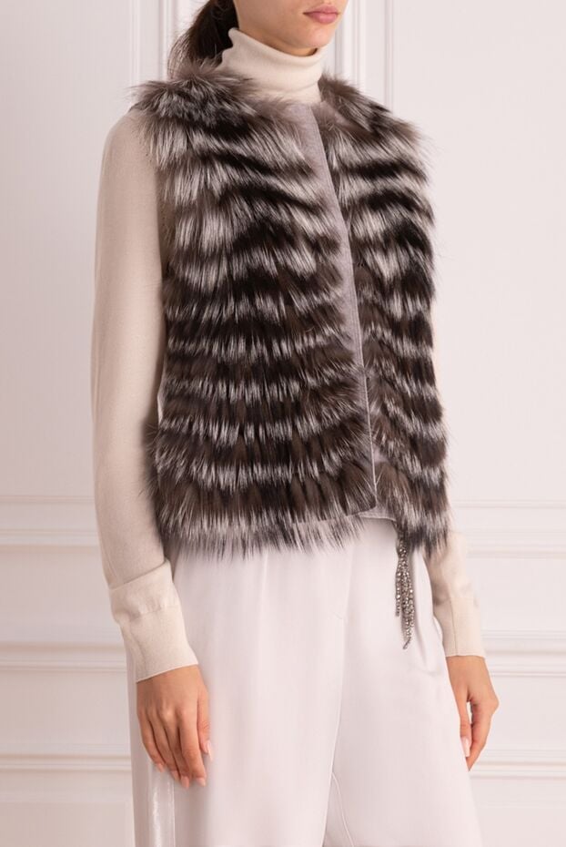 Panicale combined women's vest with a fur front and a fabric back made of wool, silk and cashmere 155982 - photo 3