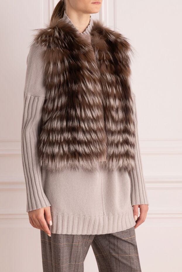 Panicale gray striped fur vest with cashmere back 155983 - photo 3