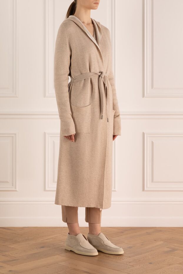 Panicale elegant women's cardigan with a hood in beige with a silky sheen 155986 - photo 3