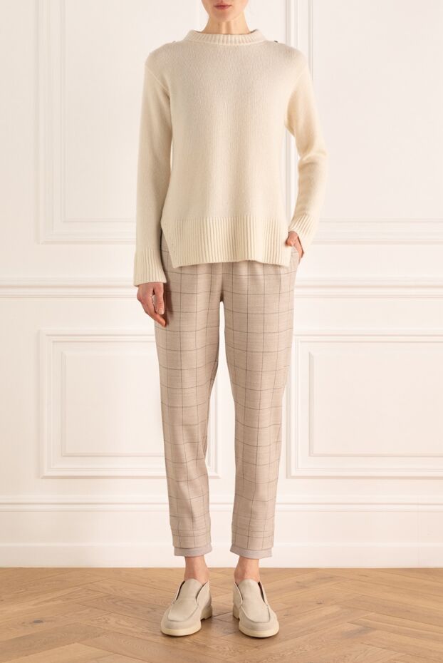 Panicale white womens cashmere jumper decorated with slits and buttons 156001 - photo 2