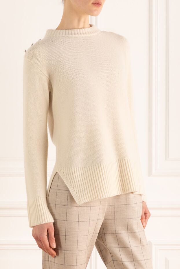 Panicale white womens cashmere jumper decorated with slits and buttons 156001 - photo 3