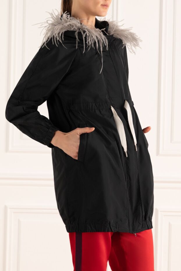 Panicale black polyester and ostrich feather raincoat for women. 156007 - photo 3