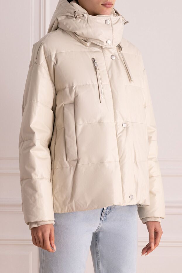 Intuition white leather down jacket with high collar and hood 156029 - photo 3