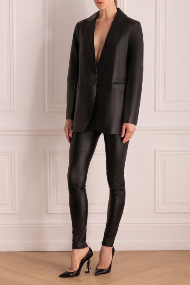 Intuition black leather jacket basic elongated with neat pockets 156032 - photo 3
