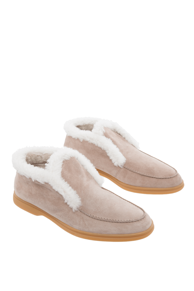 Cesare di Napoli loafers women's suede with fur beige 156054 - photo 3