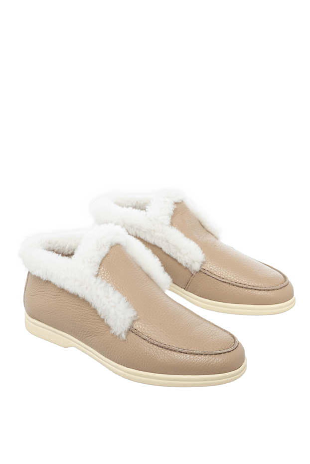 Cesare di Napoli women's high leather loafers with beige fur 156070 - photo 3