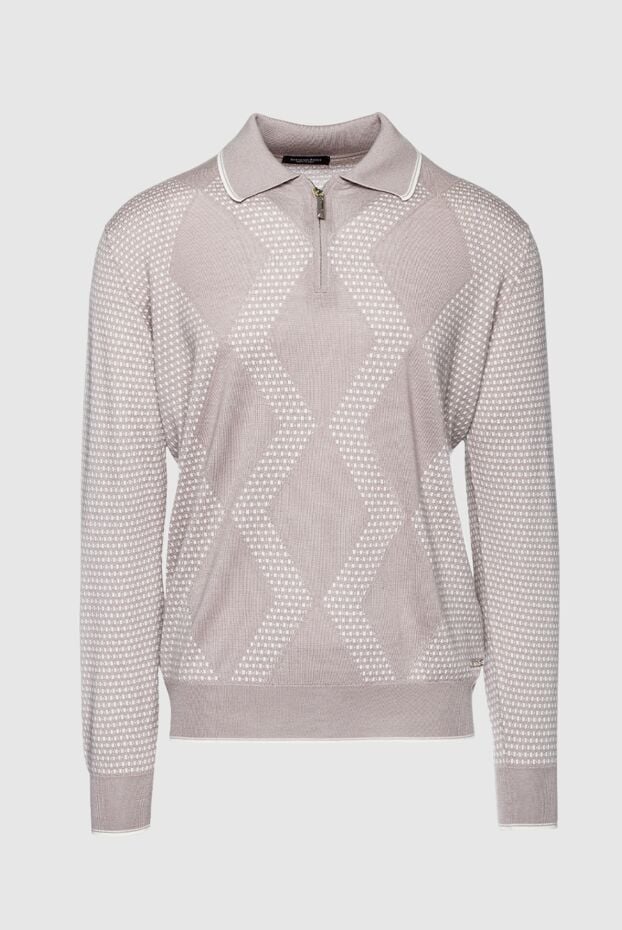 Beige long sleeve silk and cashmere polo shirt with diamond pattern - photo 1