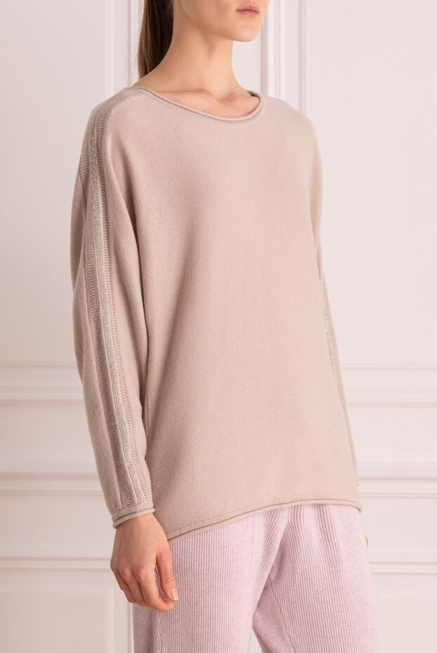 Cashmere & Silk Milano beige cashmere womens loose-fit jumper with contrasting stripes 156158 - photo 3