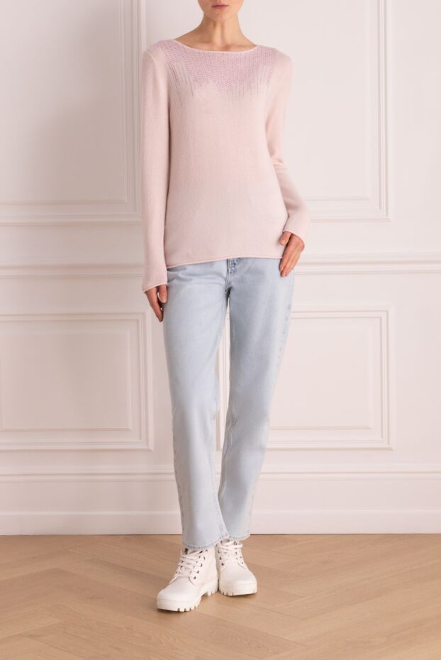 Cashmere & Silk Milano pink cashmere womens jumper decorated with rhinestones 156176 - photo 2