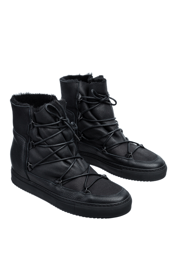 Doucal`s women's black leather boots with black fur and laces 156203 - photo 3