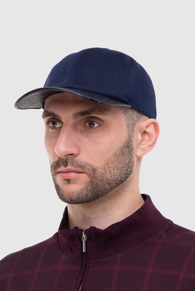 Cesare di Napoli man blue alligator and cashmere cap for men buy with prices and photos 156346 - photo 2