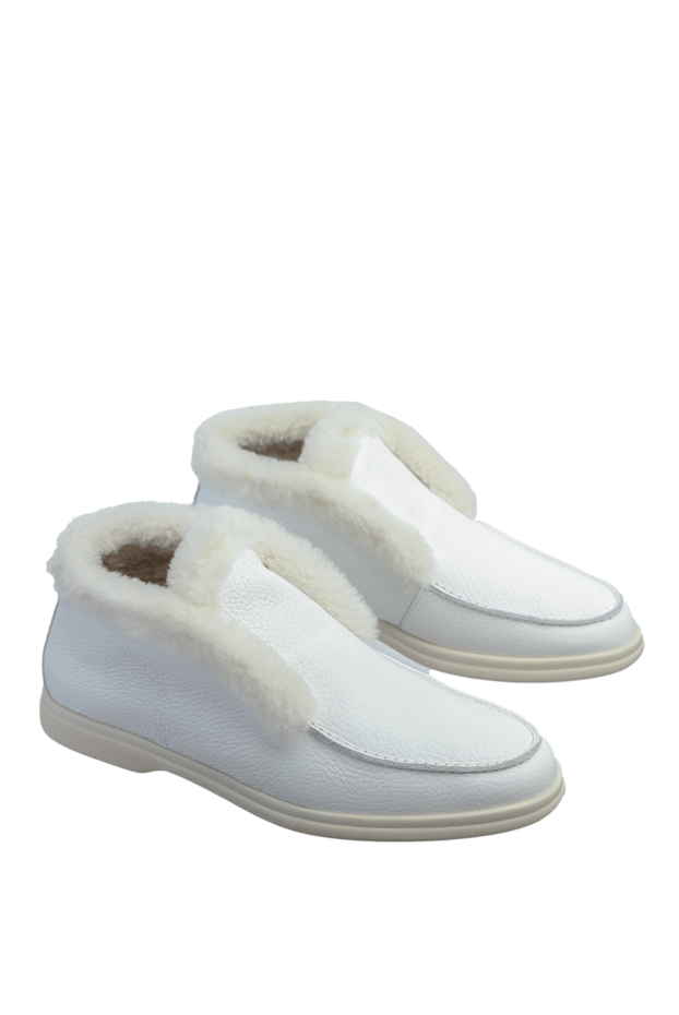 Cesare di Napoli loafers women's leather with fur white 156364 - photo 3