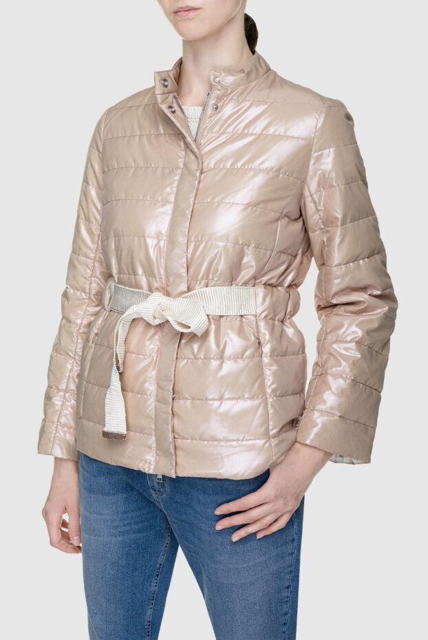 Panicale stylish beige down jacket with a glossy surface and a decorative belt 156541 - photo 3